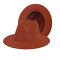 Flat brim wool felt fedora hat in burnt orange with black sweatband detail - Thickened Hardened Caramel
