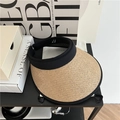 Visera de paja con borde negro para mujer, sombrero de playa de estilo minimalista - Ajustable / Ala Agrandada / Caqui