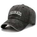 Vintage washed black baseball cap with white Colorado embroidery and retro distressed finish - Adjustable / Black
