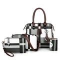 Vierteiliges Handtaschen-Set mit grauem Karomuster, großer Tote und Umhängetasche - Schwarz