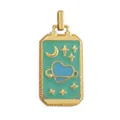 Macro detail of tarot card pendant with teal enamel, golden crescent moon and stars - M801144-Teal
