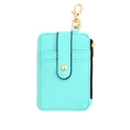 Mint green textured leather card holder with gold zipper and secure snap button closure - Mint Green