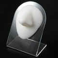 White silicone nose model for piercing practice on a clear acrylic display stand - White-Nose
