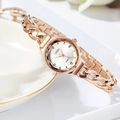 Montre chaîne élégante en or rose avec index diamant et miroir à facettes pour femme - Boîtier Or Rose Cadran Blanc (YH-6323)