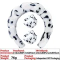 Three-piece spa set with dalmatian dot plush headband and matching wristbands - 14# 3PCS Grey White Leopard Set Headband & Wristbands