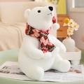 Plush Christmas white polar bear in red and green knitted scarf and matching mini hat - Christmas Multicolor Scarf / 30cm