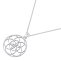 Detailed macro view of silver hollow tree of life pendant with intricate geometric patterns - Seed of Life / Style C Silver