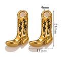 Golden cowboy boot pendant with black enamel flame detail and size markings - Enamel Filling / Black Flame Gold Boot