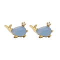 Golden whale stud earrings with sky blue translucent stones and white crystals - Sky Blue Whale