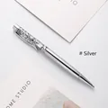 Silver glitter liquid sand ballpoint pen with metallic finish and clear liquid chamber - Silver