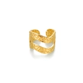 Macro detail showing the hammered gold texture and vintage pearl inlay on the steel ring - Wrinkled Hammered Design