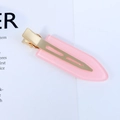 Pink matte finish hair clip with gold metal base and minimalist pointed design - 44# Acetate 7cm Seamless Clip