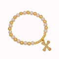 Elegant beaded bracelet with pearls and a gold 'X' letter charm encrusted with crystals - Letter X