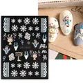 5D embossed Christmas nail stickers featuring white snowflakes and colorful reindeer SW-5D09 - SW-5D09