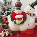 Christmas themed pet knitted bib with red and green crochet patterns and a Santa sock detail - One Size / Christmas Sock