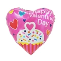 Pink heart-shaped foil balloon with Happy Valentine's Day text and cupcake design - 18 Inch Valentine Heart F3073