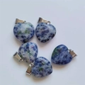 Set of five 15mm heart-shaped natural stone pendants with blue and white marble textures - Blue Spot Stone
