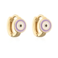 Créoles dorées 18K avec détail œil porte-bonheur en émail mauve sur fond blanc - Violet