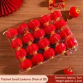 Set di 20 lanterne rosse floccate per Capodanno, decorazioni festive da 7 cm - Diametro 5.7cm/Altezza 5.6cm / Set da 20 Pezzi
