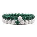 8mm Perlenarmband-Set aus Tigerauge und Türkis mit grünem und weißem Kontrast - 19cm / Zweiteiliges Set / Malachit & Howlith
