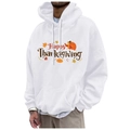 White fleece hoodie featuring Happy Thanksgiving turkey print and kangaroo pocket - S / White Happy Thanksgiving Graphic (70)