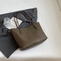 Minimalist olive green tote bag in PU leather with long straps for commute and leisure - Coffee