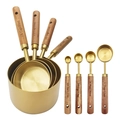 8-piece gold stainless steel measuring cups and spoons set with acacia wood handles - Gold Measuring Cups and Spoons 8-Piece Set