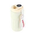 Beige insulated coffee mug with digital temperature display and white textile strap - Smart Model / White - White Lid