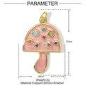 Makro-Detail eines rosa Pilzanhängers mit bunten Zirkonsteinen und 27mm Höhenabmessungen - Rosa Glitzer Pilz (YE947)