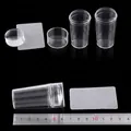 Clear silicone nail art stamper with scraper set for precision manicure transfer - E056 Square Scraper Set / Clear
