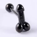 Black stainless steel barbell tongue ring with Suck Me text and novelty shaped end - 1.6mm / Novelty Organ-Black