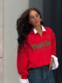 Sudadera roja de manga larga con media cremallera y estampado de letras verdes - S / Rojo