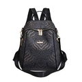 Black New Chinese style backpack with golden water ripple patterns and metal zippers - Black Gold Embossed / Black