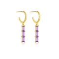 925 silver C-shape gold drop earrings with three purple rectangular zircon stones - 925 Silver / 18K Gold Purple Stone