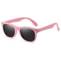 Pink silicone polarized sunglasses for children with dark black lenses and silver trim - Pink Frame Dark Grey Lens