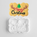 Christmas cookie mold with Merry Christmas stamp and decorated reindeer biscuit - Christmas Blessing Frame B