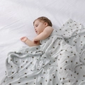 Bamboo cotton muslin baby swaddle blanket with yellow bee print in soft light grey - Bee