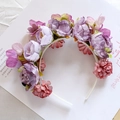 Ethnic style floral headband with purple and pink faux silk flowers on white base - Kids Headband Material Kit No.3