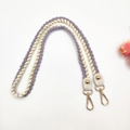Braided purple and gold thread handbag strap with faux leather ends and golden clasps - 80cm / Purple