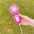 Portable mini USB hand fan in pink and rose red with white lanyard and button - Rose Red