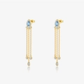 Gold-plated S925 silver long tassel earrings with pear-cut light blue gemstones - 925 Silver / Earrings-672