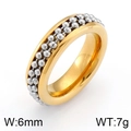 6mm gold-toned stainless steel ring with double-row silver beaded inlay and 7g weight - Gold Face Silver Double Row Beads (KR42635-K)