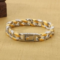 Pulsera de cadena bicolor plata y oro de acero inoxidable con relieves de flores - 22cm / Dorado Bicolor (KB81408-BD)