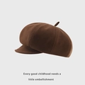 Detail of dark brown knitted beret showing high-quality waffle texture and visor - 52cm (approx. 2-5 Years Old) / Coffee