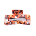 Pinza per capelli Halloween in PVC con motivi di fantasmi e pipistrelli su fondo arancio - Strega