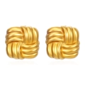 Boucles d'oreilles ajourées en or 18 carats avec rayures et design de nœud carré tendance - Style Carré Rayé Creux / Or