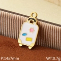 Golden suitcase charm with white enamel and colorful patterns, 14x7mm DIY jewelry part - White Suitcase with Stickers Style (KLJ9498-ZLA)