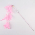 Pink feather cat wand toy with acrylic handle and decorative bell for playful kittens - Pink Feather Acrylic Colorful Rod (B37407)