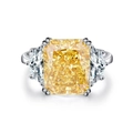 Radiant cut yellow diamond S925 silver ring with side crescent stones on white background - Yellow-Half Moon Side(CBJZ212)