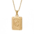Collier homme en acier inoxydable plaqué or 18K avec pendentif rectangulaire lettre C - Style Lettre C Dorée (C)